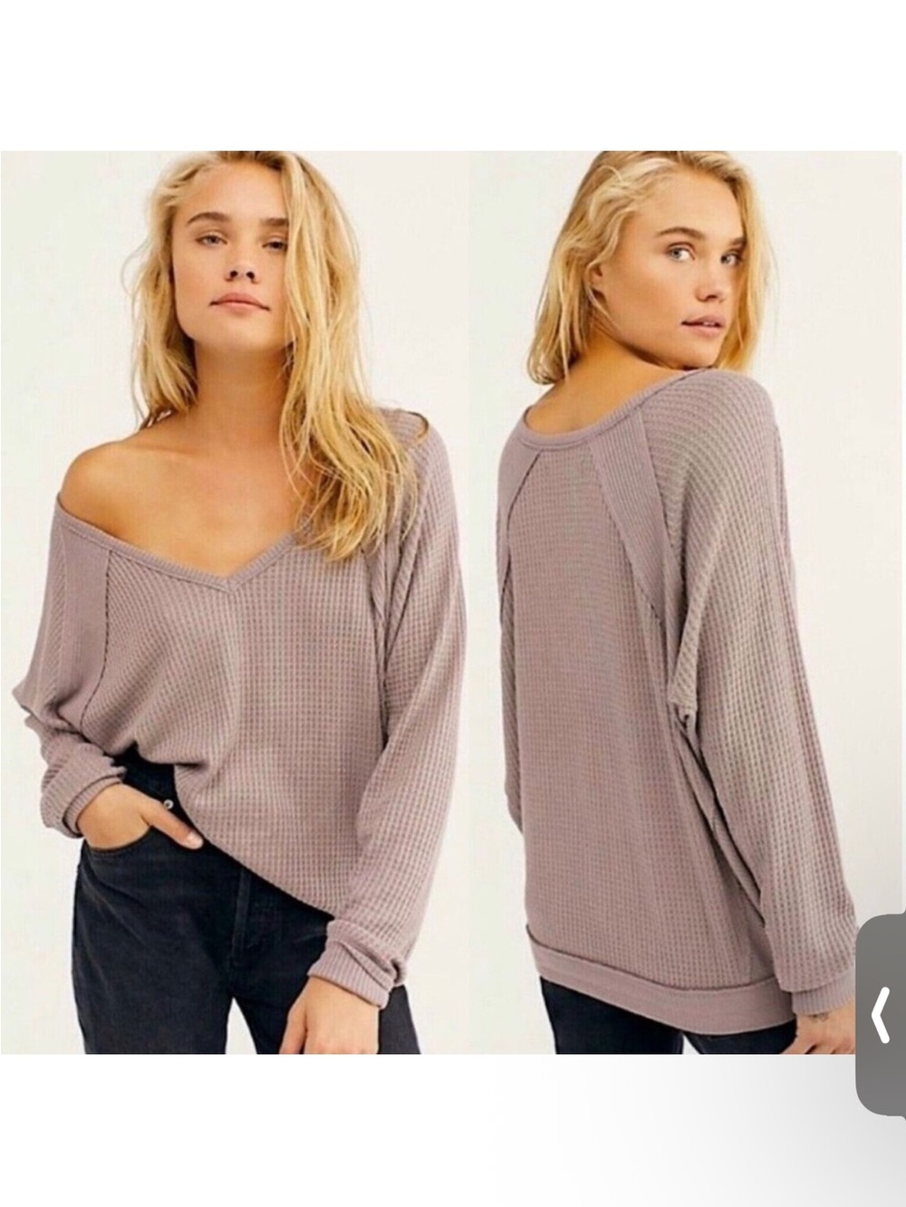 NWT Free People V-Neck Waffle Knit Sweater - Mauve Taupe